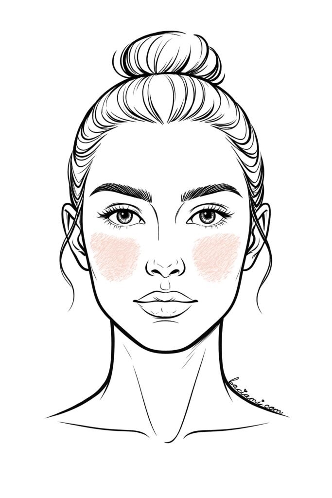 A diagram of a female face highlighting different facial zones showing dry patches on the cheeks, common in those with dry skin.